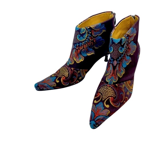 ROCKWELL THARP Signed Brocade Booties Chocolate Gold Turquoise Size 38 - Picture 1 of 11